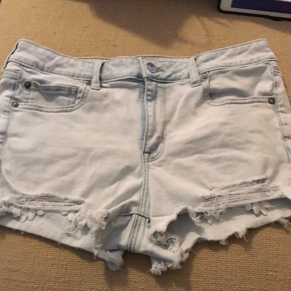 American eagle distressed jean shorts baby blue